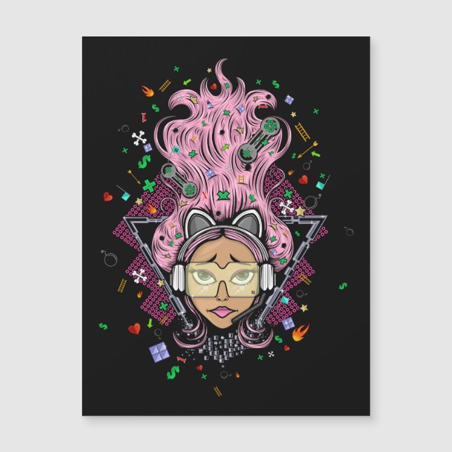 Gamer Girl Magnetkarte (Vorderseite)
