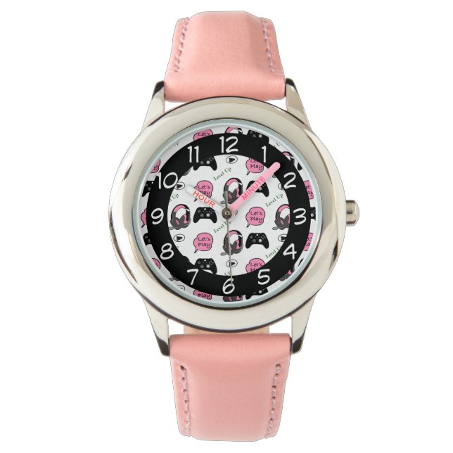 Gamer Girl Pink und Black Armbanduhr (Vorderseite)