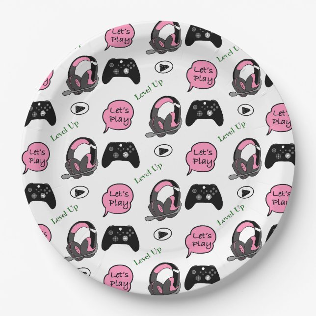 Gamer Girl Pink und Black Birthday Pappteller (Vorderseite)