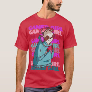 Gamer Girl Sloth Playing Video Games Slover T-Shirt