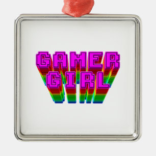 Gamer Girl Text Silbernes Ornament