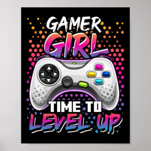Gamer Girl Time to Level Up Video Game Birthday Gi Poster