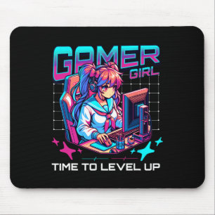 Gamer Girl Time to Level Up Video Game Girl Gaming Mousepad