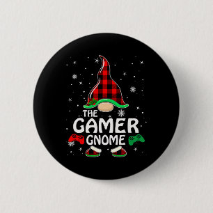 Gamer Gnome Buffalo Kariert Matching Family Christ Button