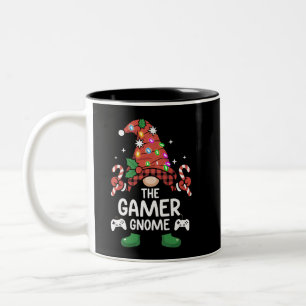 Gamer Gnome Buffalo Kariert Matching Family Xmas Zweifarbige Tasse