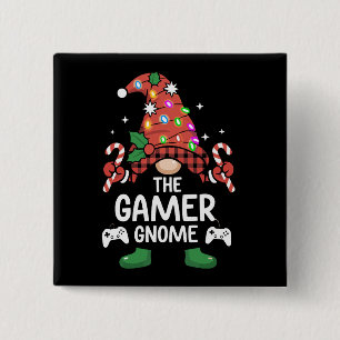 Gamer Gnome Buffalo Kariert passende Familien-Weih Button