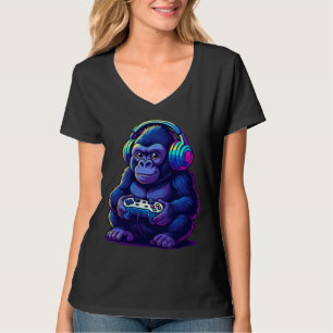 Gamer Gorilla mit Kopfhörern — Neon-Gaming-Vibes T-Shirt