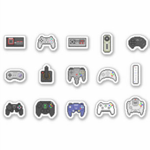 Gamer Gray Black Retro Pixel Art Controller Aufkleber