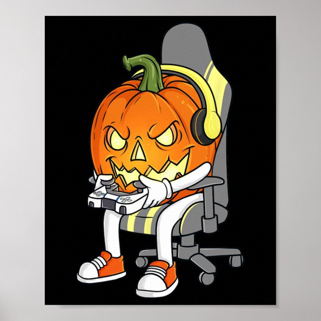 Gamer Halloween Jackolantern Beängstigend Gaming B Poster (Vorne)