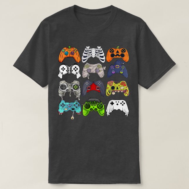 Gamer Halloween Pumpkin Skeleton Zombie Gaming Con T-Shirt (Design vorne)