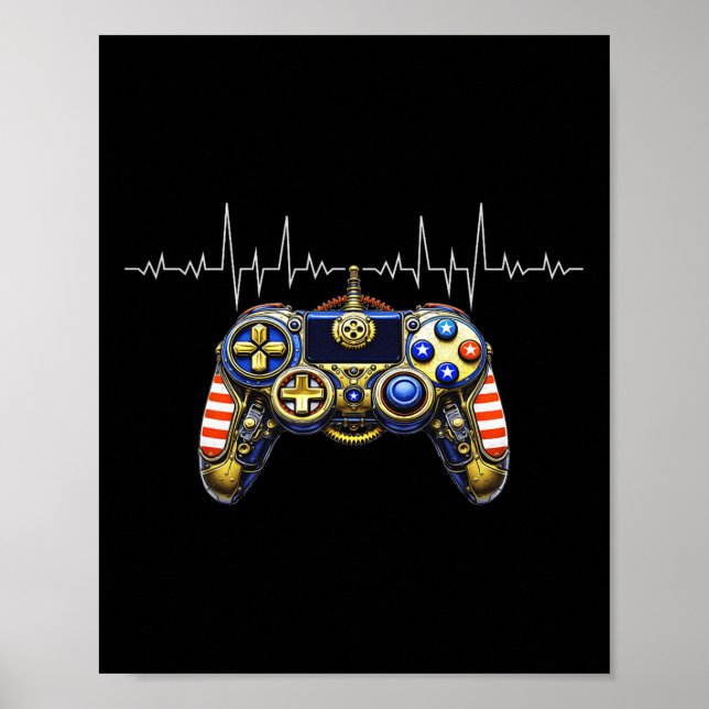 Gamer Heartbeat Design - Gaming Controller Ecg Lin Poster (Vorne)