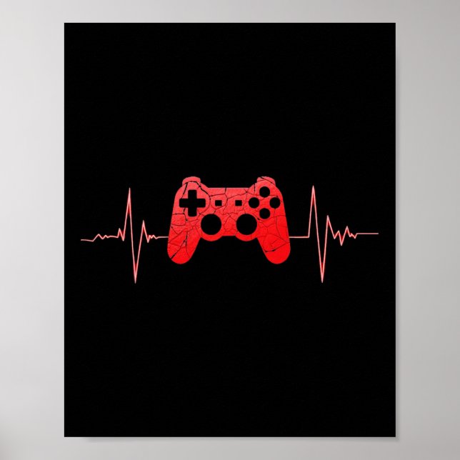 Gamer Heartbeat Puls Video Game Controller Gaming Poster (Vorne)