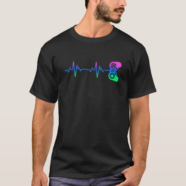 Gamer Heartbeat Video Game Controller Nerdy Gamer T-Shirt (Vorderseite)