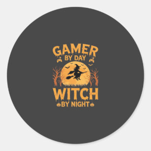 Gamer-Hexe Halloween-Gaming-Design Runder Aufkleber