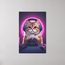 Gamer-Katze-Kinderleinwand – Lustige Cartoon-Kätzc