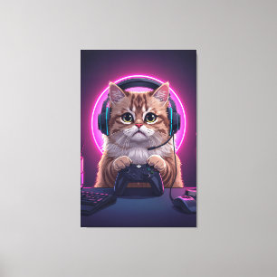 Gamer-Katze-Kinderleinwand – Lustige Cartoon-Kätzc Leinwanddruck