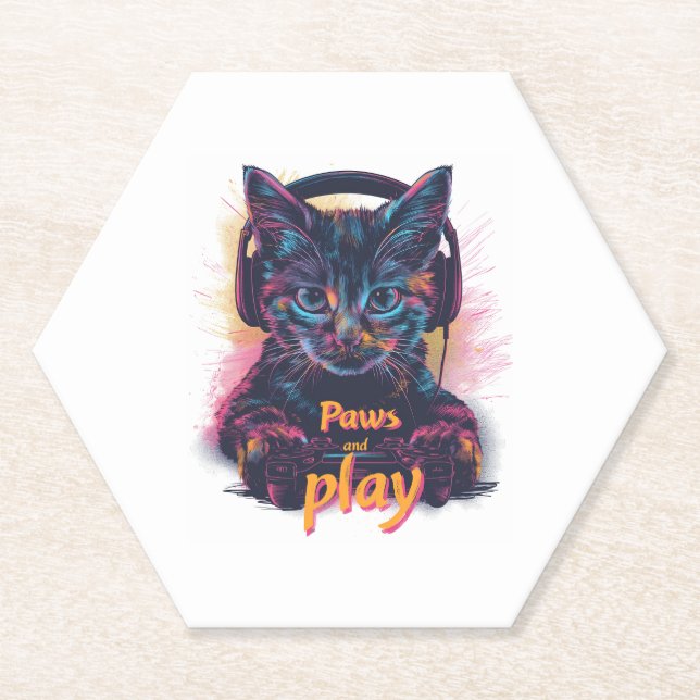 Gamer-Katze Level Up Untersetzer (Vorderseite)