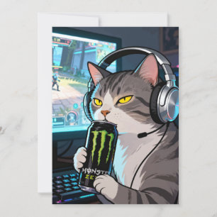 Gamer-Katze mit Monster Energy D Einladung