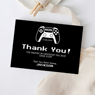 Gamer Kids Birthday Party Black and White Dankeskarte