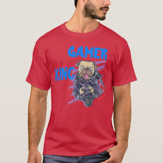 Gamer King Gaming Mops Hund Konsole PC Videospiele T-Shirt