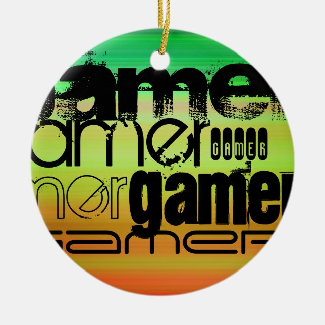 Gamer; lebendig grün, orange und gelb keramikornament (Vorne)