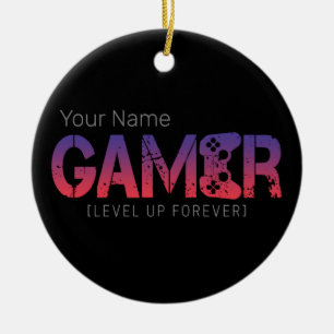 Gamer Level Up Forever Vintag Gamepad Design Keramik Ornament