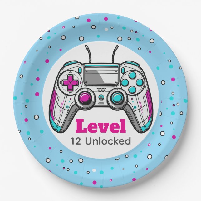 Gamer Level up Video Game Controller Birthday Pappteller (Vorderseite)