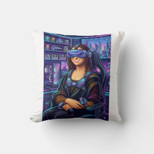 Gamer Mona Lisa VR-Headset Lustige Cyberpunk-Kunst Kissen