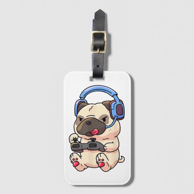 Gamer Mops Gaming Dogs Video Game Geschenkideen Gepäckanhänger (Vorderseite Vertikal)
