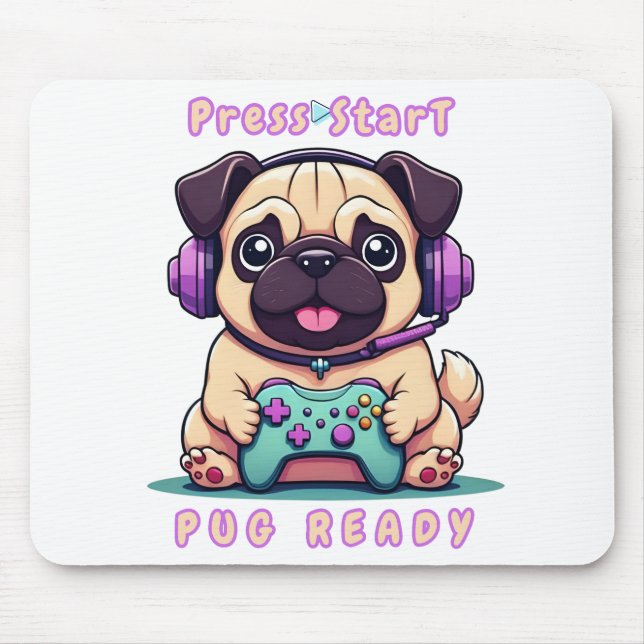 Gamer Mops - Illustration zum Niedlichen Video-Gam Mousepad (Vorne)