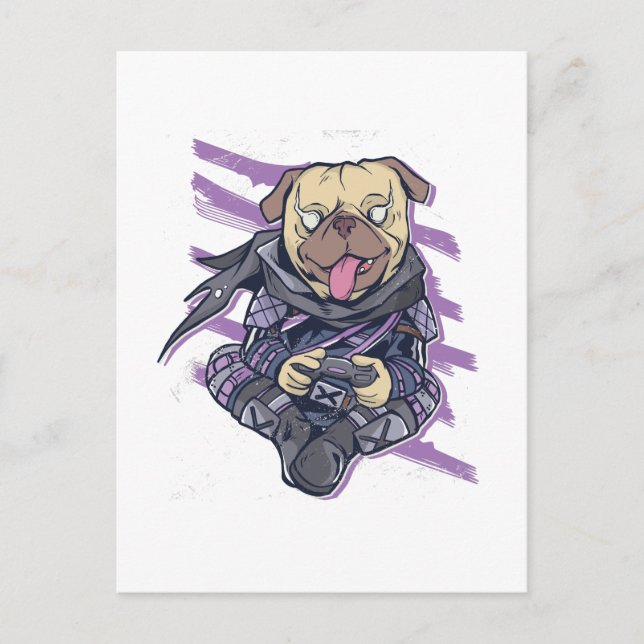 Gamer Mops Ninja Neon Look Teens Graphics Geschenk Postkarte (Vorderseite)