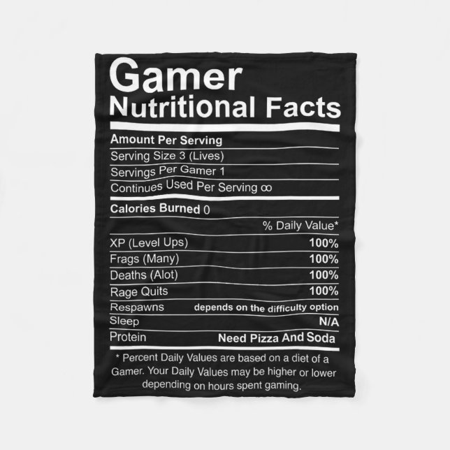 Gamer Nutritional Facts Cool Gamer Video Game Funn Fleecedecke (Vorderseite)