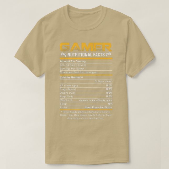 Gamer Nutritional Facts Cool Gamer Video Game Funn T-Shirt (Design vorne)