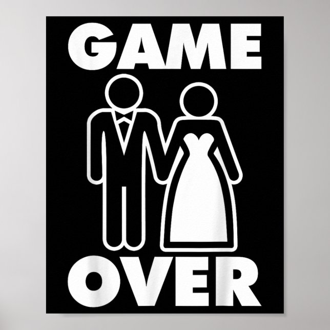 Gamer Over Bride Groom Funny Wedding Poster (Vorne)