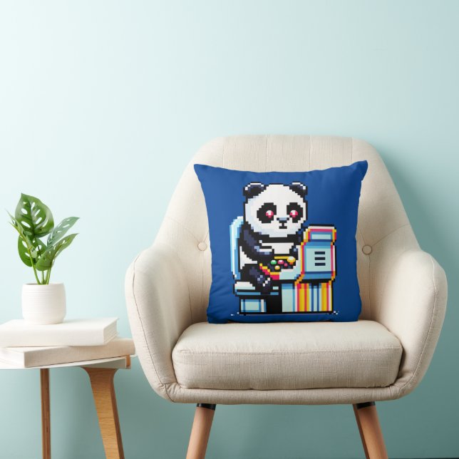 Gamer Panda - Niedliches Pixel Art Arcade Design Kissen (Stuhl )