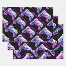 Gamer Party Controller pink Geburtstag Geschenkpapier Set