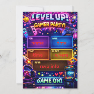 Gamer-Party-Einladung | Videospiel-Geburtstag Einladung