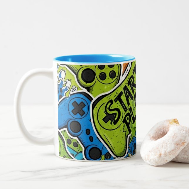 Gamer Pattern Coffee Mug Zweifarbige Tasse (Mit Donut)