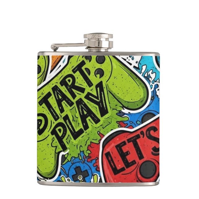 Gamer Pattern Flask Flachmann (Vorderseite)