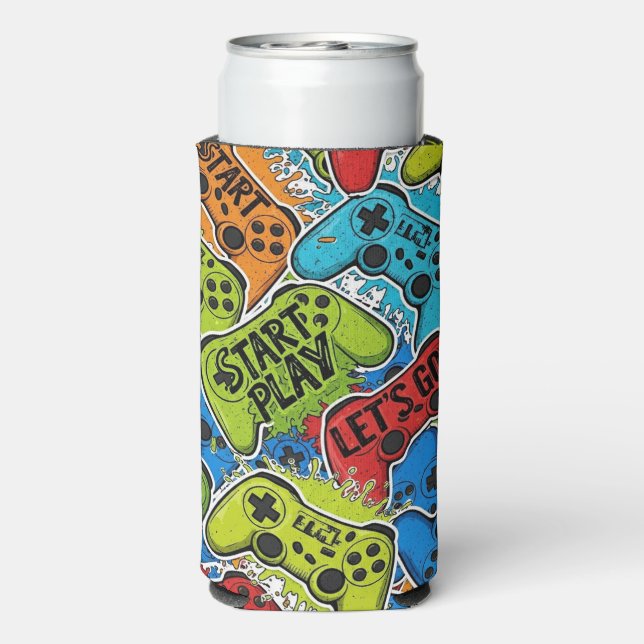 Gamer Pattern Foam Can/Bottle Cooler Selters Dosenkühler (Seltzer Rückseite)