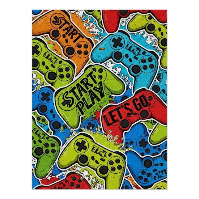 Gamer Pattern Glänzendes Poster (Vorderseite)
