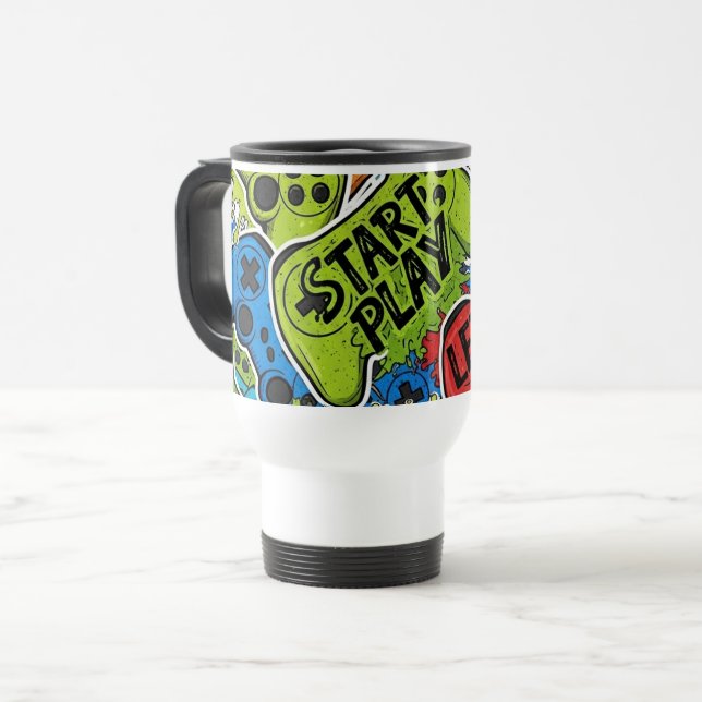 Gamer Pattern Travel-/Pendler-Tasse Reisebecher (Vorderseite Links)