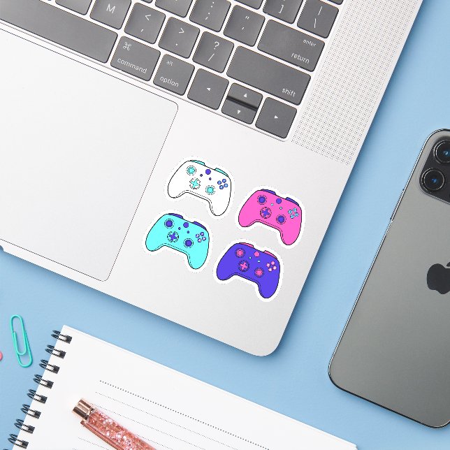 Gamer Pink Lila Blue Cartoon Controller Set Aufkleber (Laptop mit iPhone)
