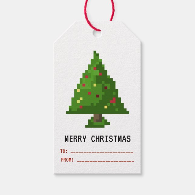 Gamer Pixel 8Bit Weihnachtsbaum Weihnachtsgeschenk Geschenkanhänger (Vorderseite)