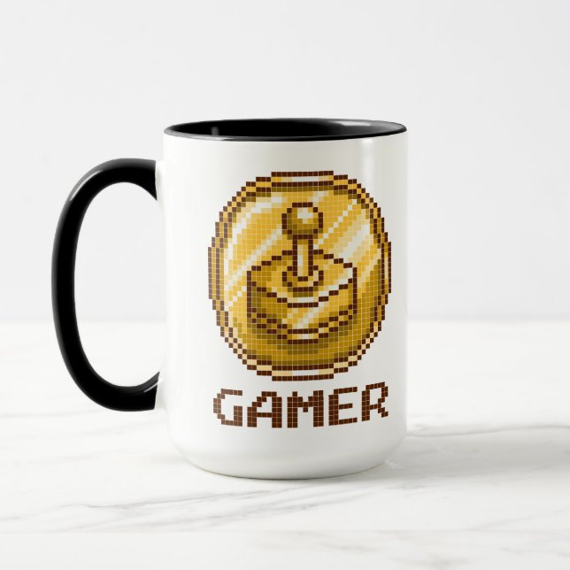 Gamer Pixel Joystick Emblem - Retro Gaming Tasse (Links)