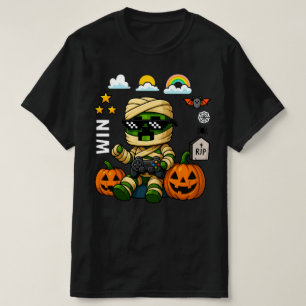 Gamer Pixel Kürbis Mumie Männer Kinder Junge Hallo T-Shirt