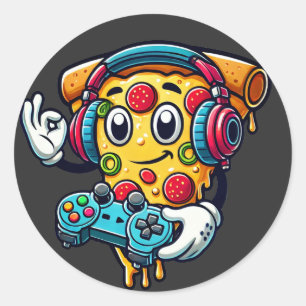 Gamer Pizza Video Gaming Food Round Aufkleber