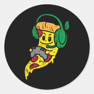 Gamer-Pizza-Videospiel lustiges Essen Männer Junge Runder Aufkleber