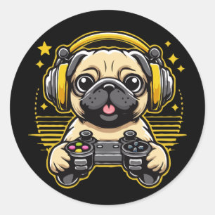 Gamer Pug Gaming Pugs Video Game Gift Runder Aufkleber