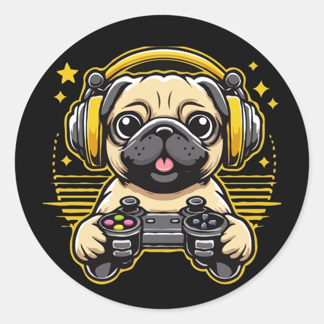 Gamer Pug Gaming Pugs Video Game Gift Runder Aufkleber (Vorderseite)